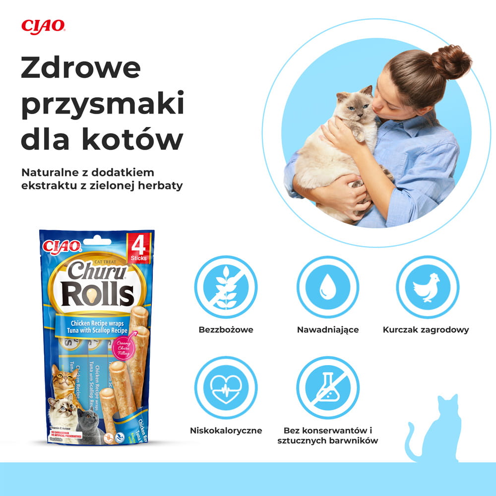 Inaba Churu Rolls Przysmak dla Kota Kurczak z Tuńczykiem i Przegrzebkami 4x10g (40g)